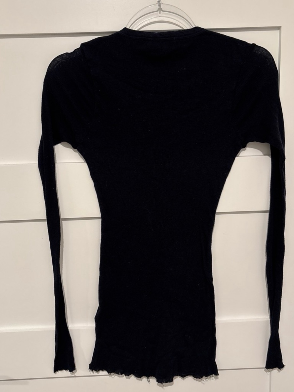 James Perse Cashmere Cotton Ribbed Long-Sleeve Navy Crew Tee - Picture 4 of 4
